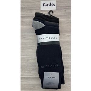 Perry Ellis Portfolio Mens Dress Socks 5 Pack Micropoly Blend Navy Black Grey
